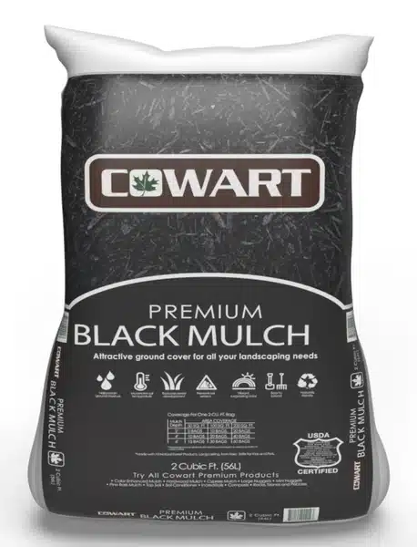 Bagged black mulch made from dyed shredded wood for landscaping in Alpharetta and Cumming, GA