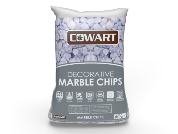 Bagged white marble chips for decorative landscape beds and walkways in Alpharetta and Cumming, GA
