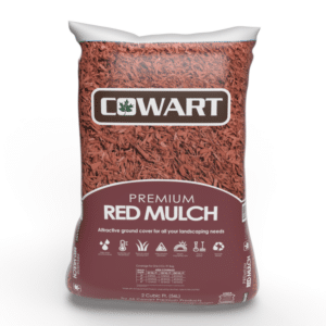 Bagged red mulch with color-enhanced wood shreds for landscaping in Alpharetta and Cumming, GA